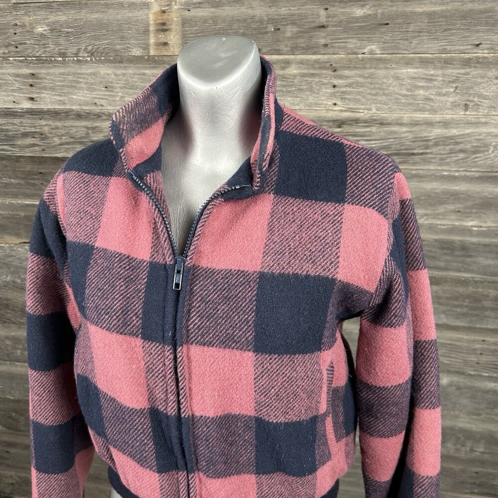 Woolrich Pink Blue Plaid Zip Bomber Jacket USA Made Women’s Large (Small Fit) - Picture 2 of 6